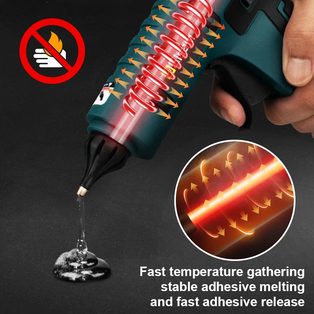 Makita compatible 18V Gisam Electric Hot Glue Gun with 2x batteries Cordless Heat Gun Battery Hot Silicone Gun DIY Hand Tool  for Makita 18V Battery with 10 Hot Melt Adhesive