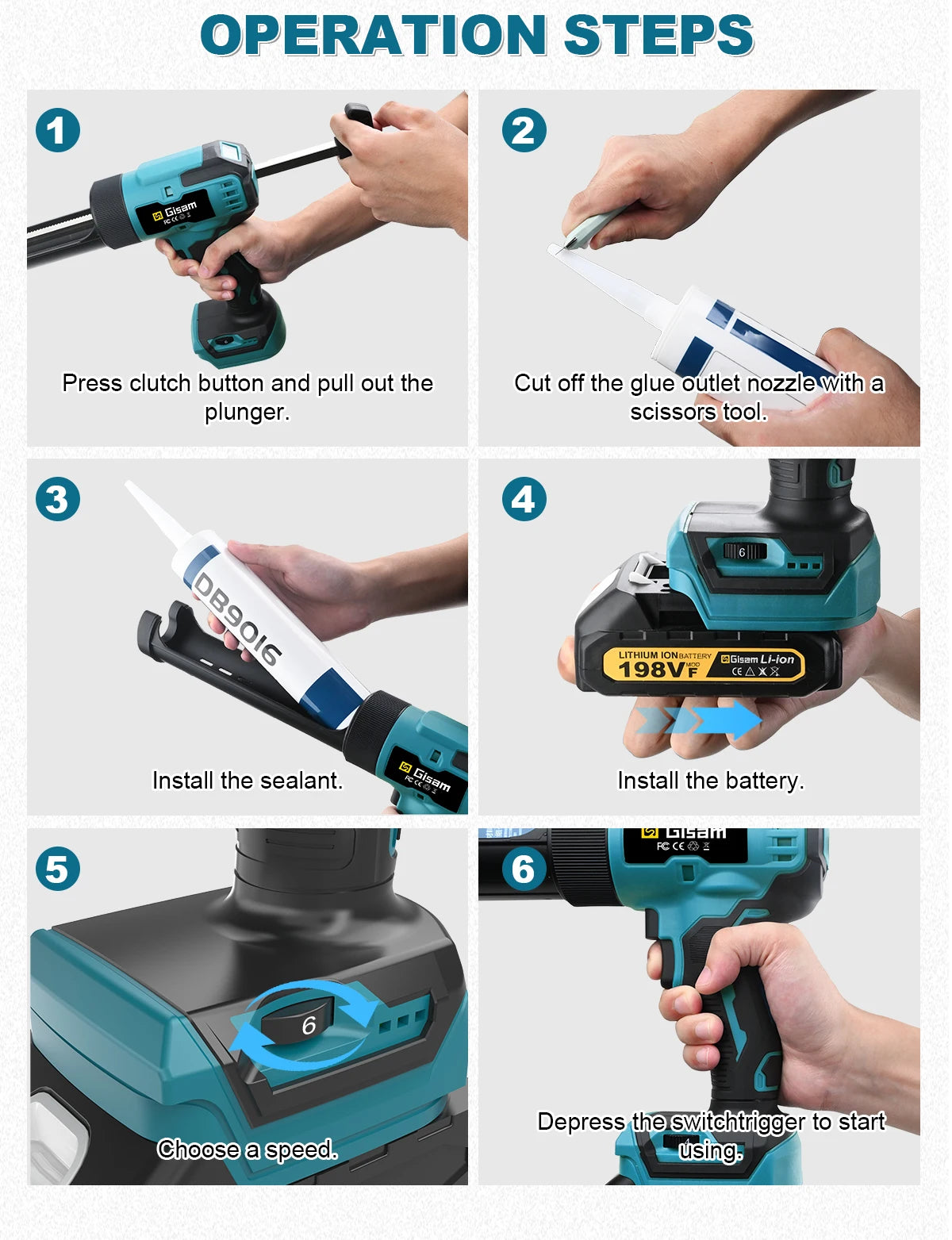 Makita Compatible 18V Gisam 400KG Cordless Electric Caulking Gun 6Gears Glass Glue Gun Adhesive Glue Sealant Power Tool For Makita 18V Battery Pin