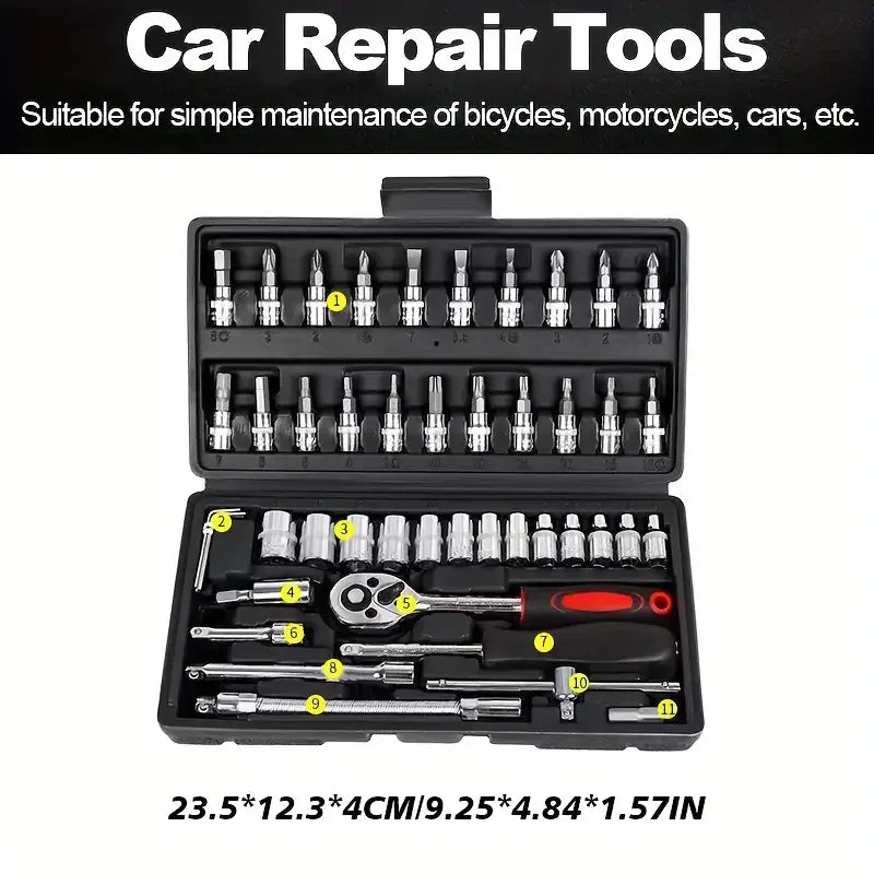 Socket set 46-piece set 1/4 ratchet wrench with hexagonal sleeve wrench set Automobile repair tool complete set Quick tool Quick repair