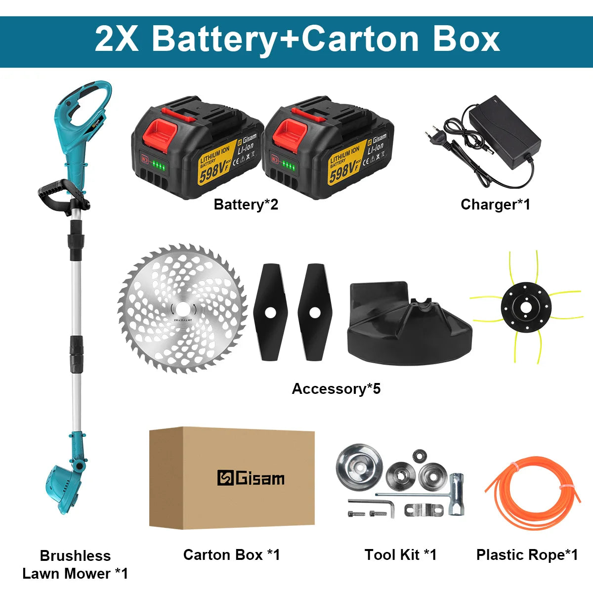 Makita Compatible 18V Gisam 10Inch Brushless Electric Lawn Mower 36000RPM Grass Trimmer Length Adjustable Garden Power Tool For Makita 18V Battery Pin