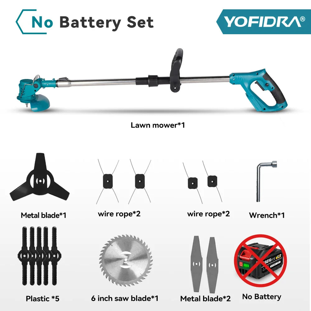 Makita Compatible 18V JV YOFIDRA Electric Lawn Mower Handheld Length Adjustable Cutter Cordless Garden Grass Cutting Trimmer For Makita 18V Battery Pin