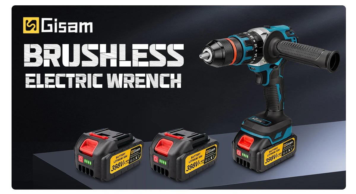 Makita Compatible 18V Gisam 13mm 480N.M Brushless Electric Impact Drill Cordless Drill Electric Screwdriver DIY Driver Power Tool for Makita 18V Battery Pin