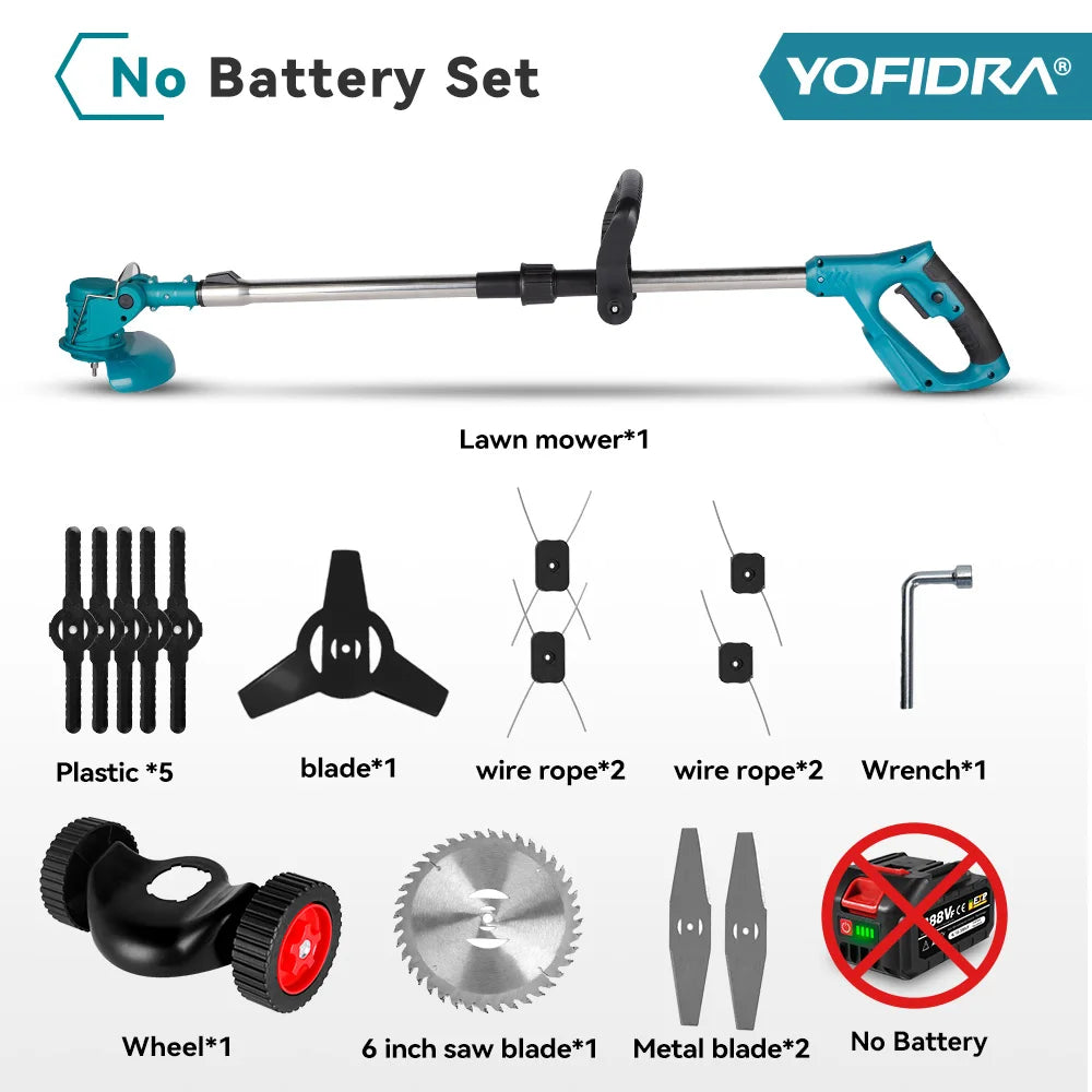Makita Compatible 18V JV YOFIDRA Electric Lawn Mower Handheld Length Adjustable Cutter Cordless Garden Grass Cutting Trimmer For Makita 18V Battery Pin