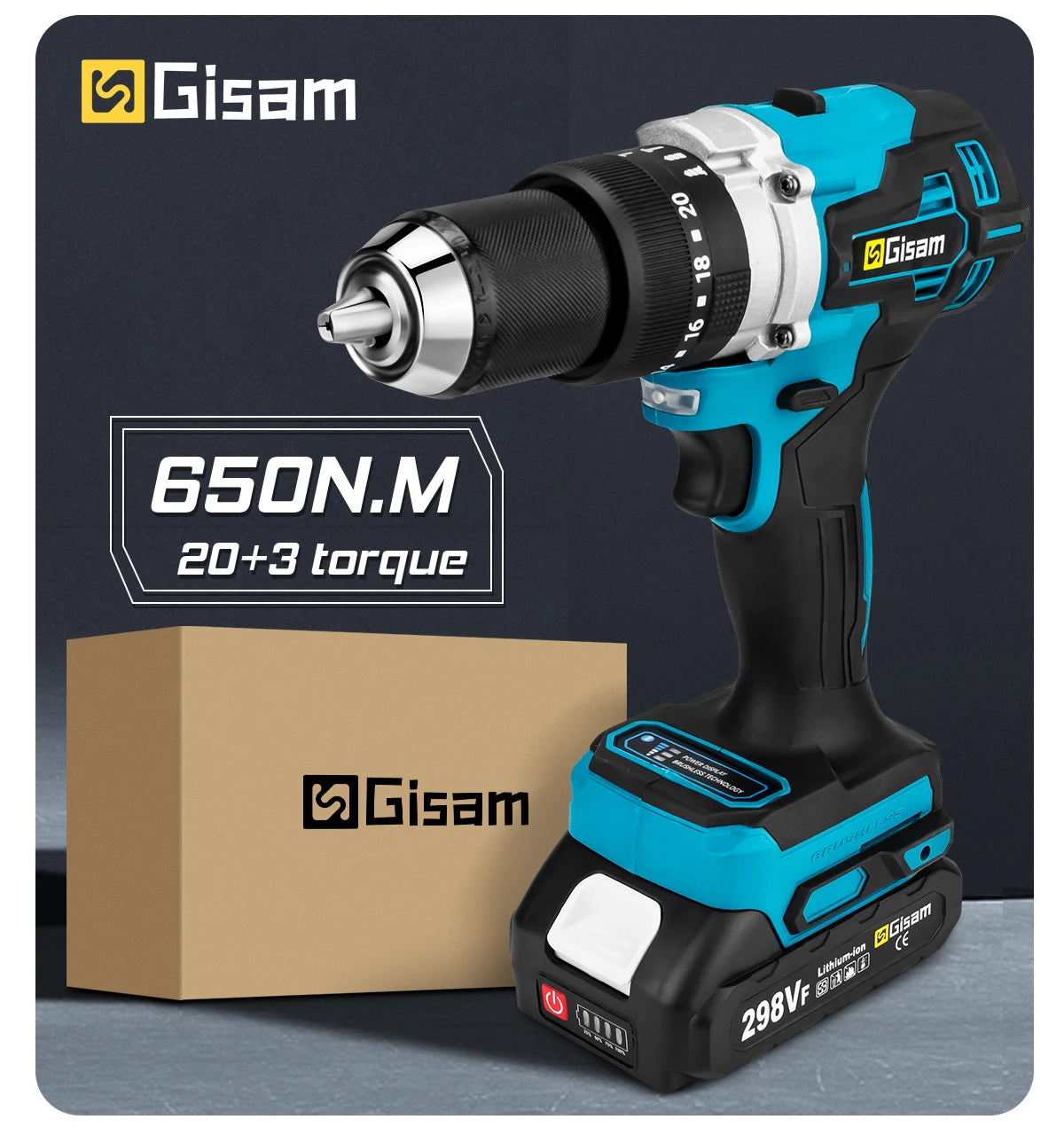 Makita Compatible 18V Gisam 650NM Brushless Electric Impact Drill 13MM Chuck Driver Cordless Electric Screwdriver Tool for Makita 18V Battery Pins
