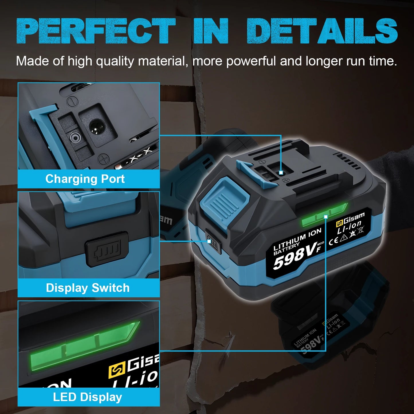 Makita Compatible 18V Gisam Rechargeable Battery 4.0AH 6.0AH Power Tool Lithium battery Led indicator batteries Pack For Makita 18v Battery Pins
