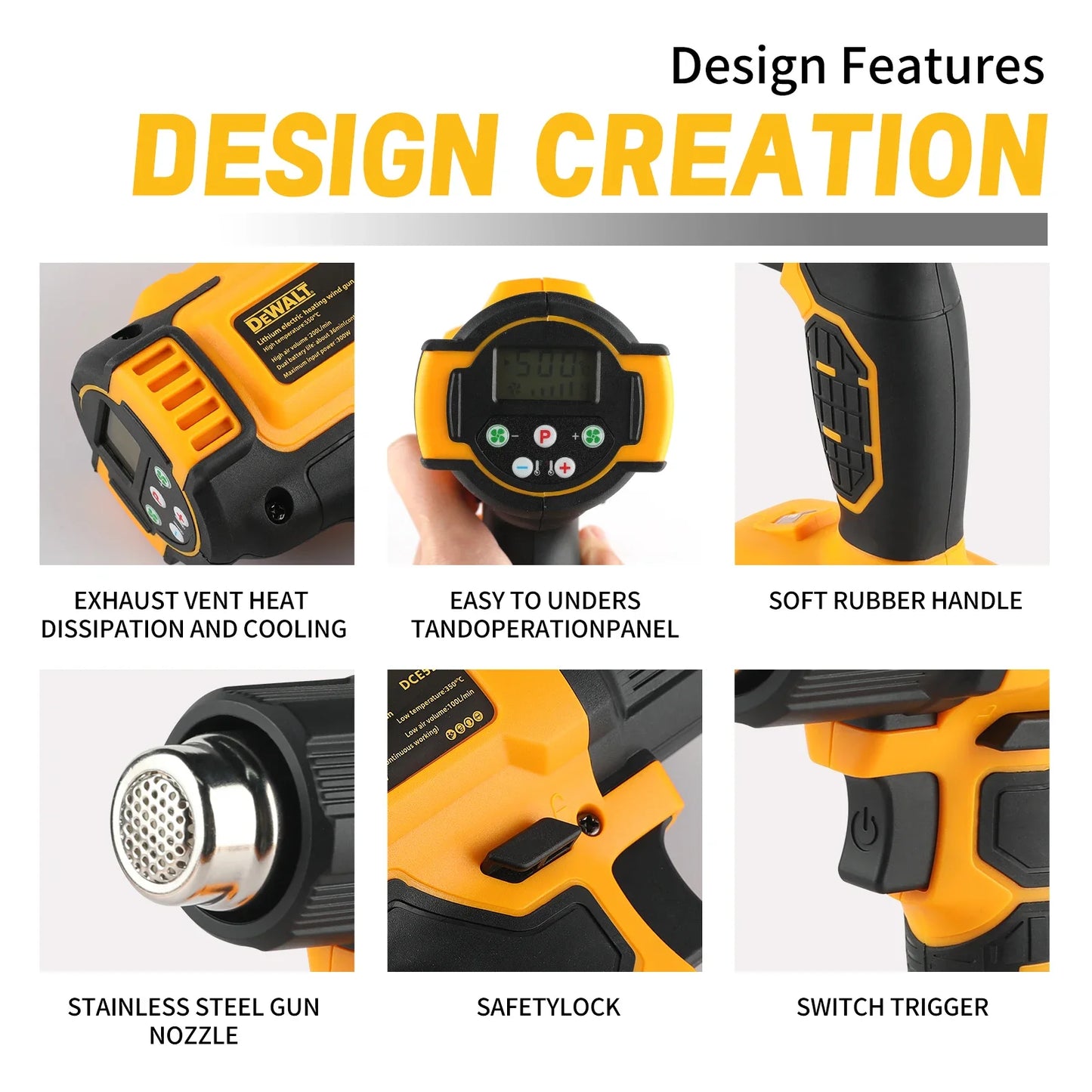 Dewalt 18V 20V MAX DCE530 Cordless Heat Gun with 6.0Ah battery, Charger and 5x attachments