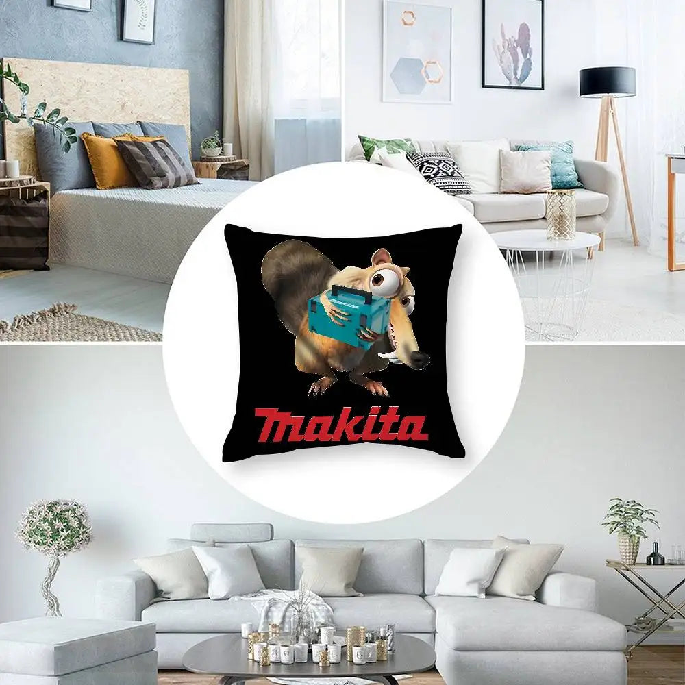 Makitas Pillow Case Short plush Double-sided Print Square Throw Pillow Covers Sofa Home Cushion Decor