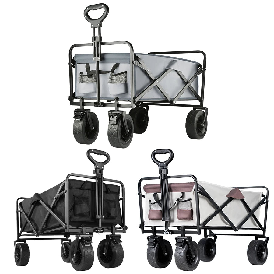 Trolley wagon JV Large Weight Capacity Heavy Duty Cart Collapsible Folding Beach Wagon with Big All-Terrain Wheels Outdoor Camping Equipment