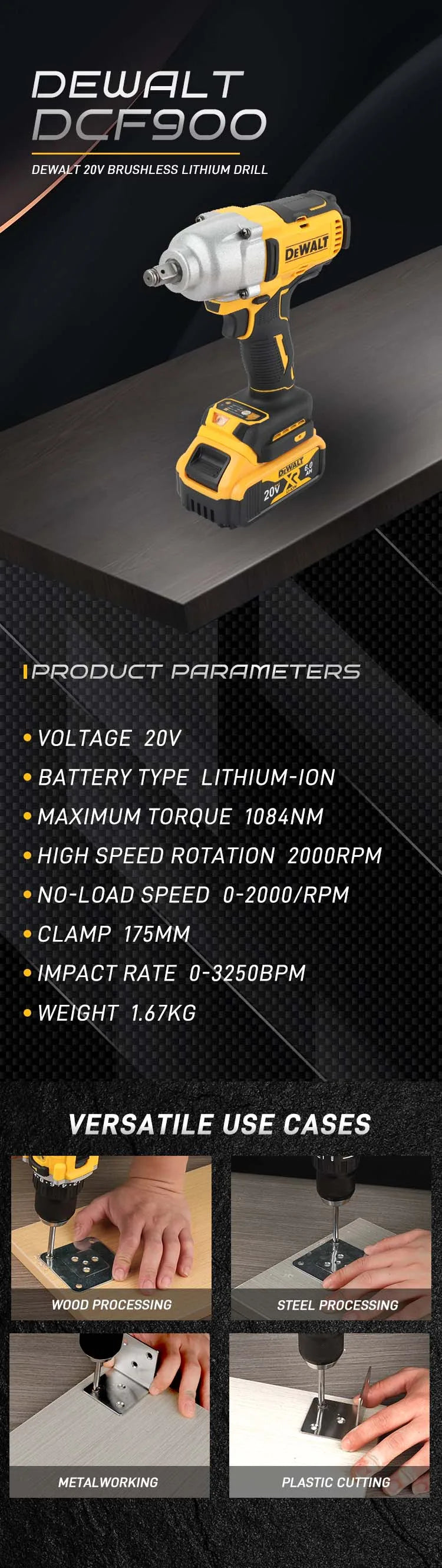 2025 DEWALT DCF900 18V Impact Wrench 1/2" Inch High Torque With Hog Ring Anvil 20V Brushless Cordless Wrench Dewalt Power Tools DCF900