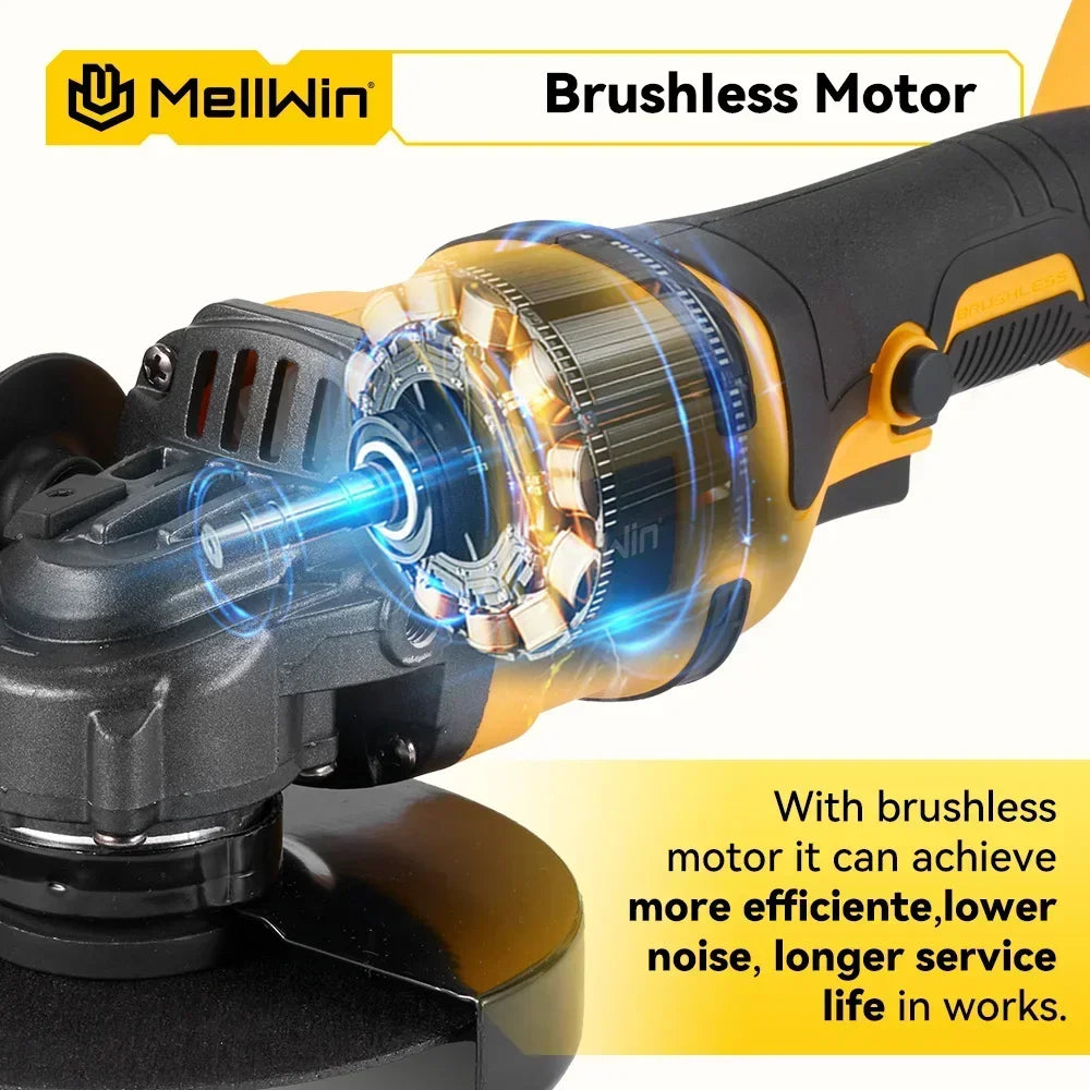 Makita Compatible 18V MELLWIN 125MM Brushless Electric Angle Grinder M14 Cordless Metal Wood Grinding Polishing Cutting Tool For Makita 18VBattery Pin