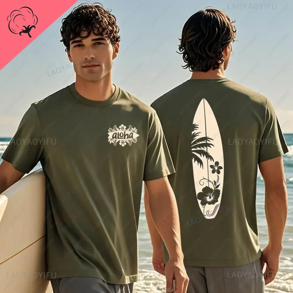 Hawaiian Traditions North Shore JV Printed Hawaii Surfing Men Women White High Qulaty Cotton T-shirt Comfortable Beach-style Surf Tee Tops