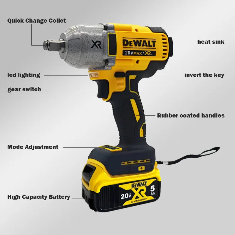 Dewalt 18V 20V Max DCF899 1/2 Inch Brushless Electric Wrench 812N.m Cordless Impact Driver High Torque Three Speed Auto Repair Power Tool