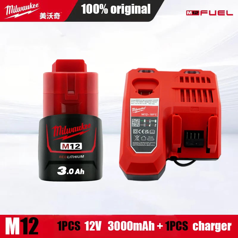 Milwaukee Original m12 battery 12V 3AH - 1Pk, 2Pk, 3Pk, 4Pk and charger options