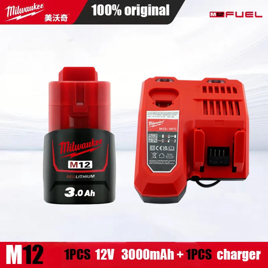 Milwaukee Original m12 battery 12V 3AH - 1Pk, 2Pk, 3Pk, 4Pk and charger options