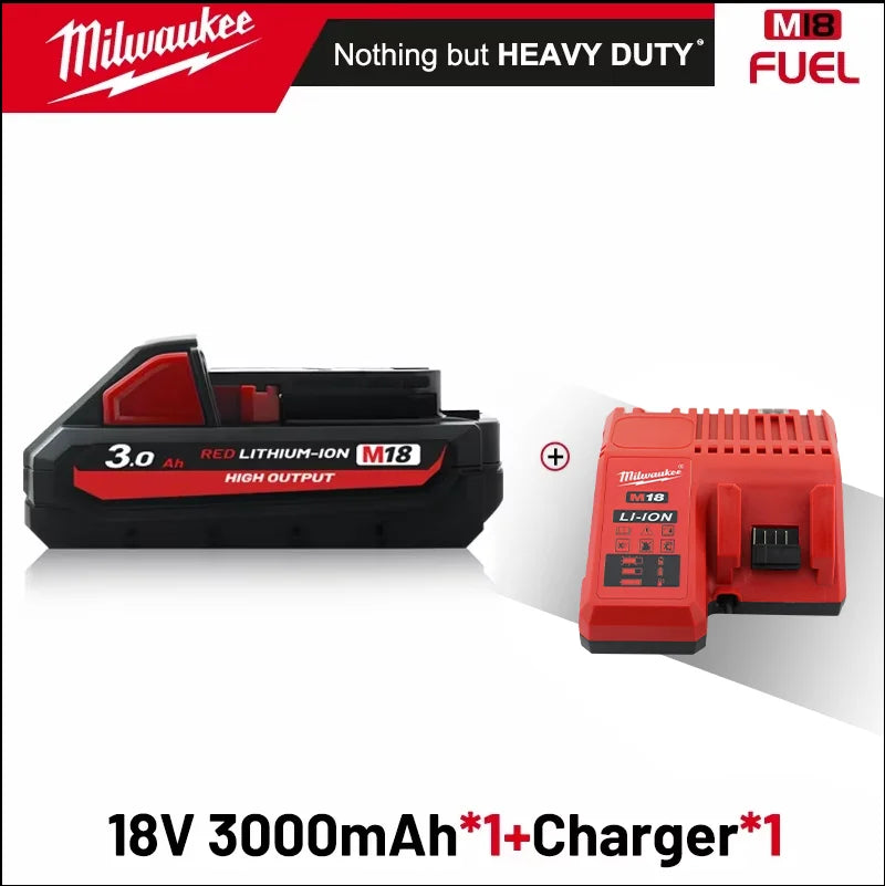 Milwaukee 3.0ah Original M18 B5 18V Li-ion Battery and Charger 1pk, 2pk 3pk with charger