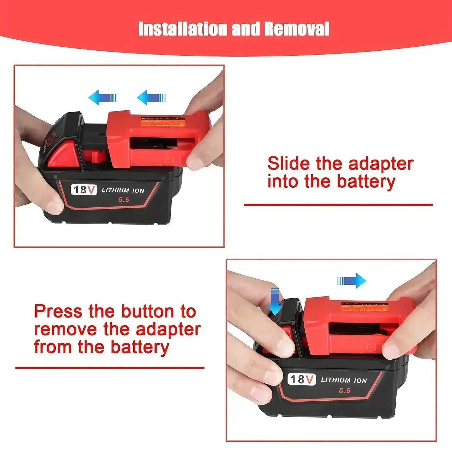Milwaukee Compatible USB Charger Adapter Compatible For Milwaukee M18 18V Battery, Dual Output Port With USB And Type-C Charging Interface