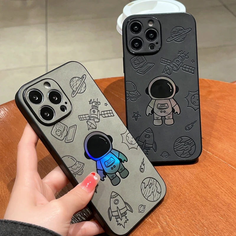 iPhone Luxury Cortex Astronaut Phone Case For iPhone 15 14 13 12 11 Pro Max 7 8 Plus X Xs XR Max Laser Bumper Cases Back Cover Cases
