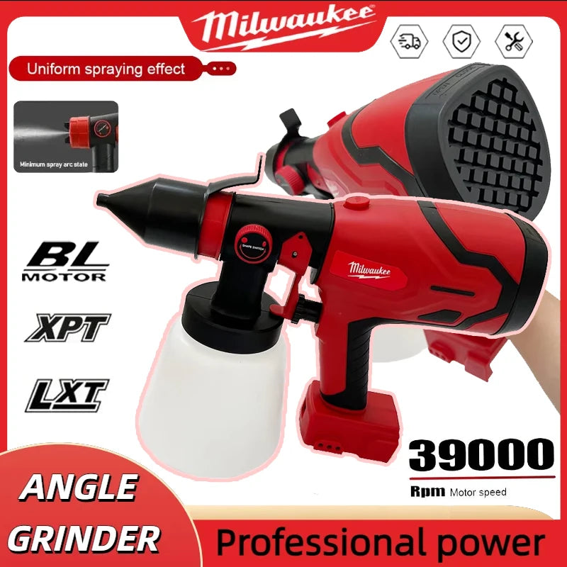 Milwaukee 18V 800ML Electric Spray Gun Cordless Paint Sprayer Auto Furniture Steel Coating Airbrush Compatible Red Electric Spray