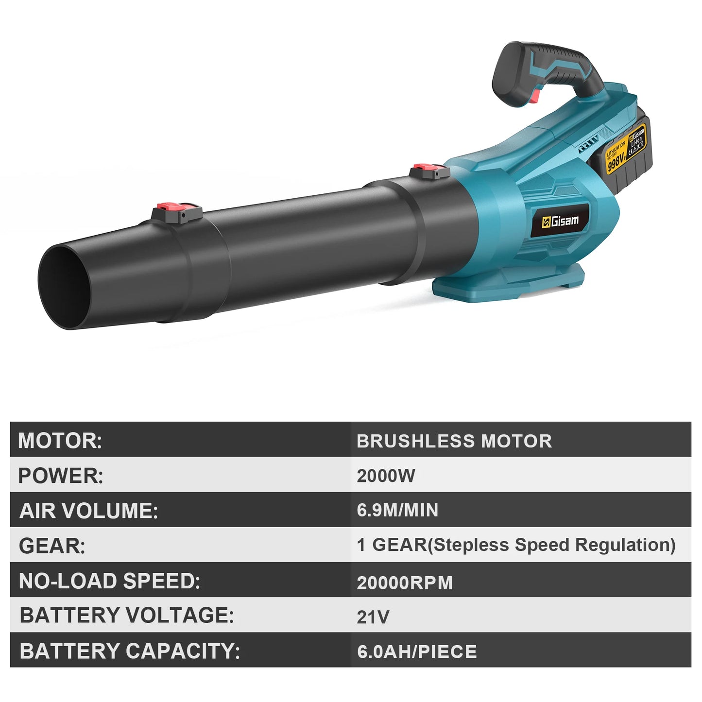 Makita Compatible 18V Gisam 2000W Brushless Electric Air Blower Cordless Leaf Blower Leaves Snow Dust Cleaning Tool Fit For Makita 18V Battery Pins