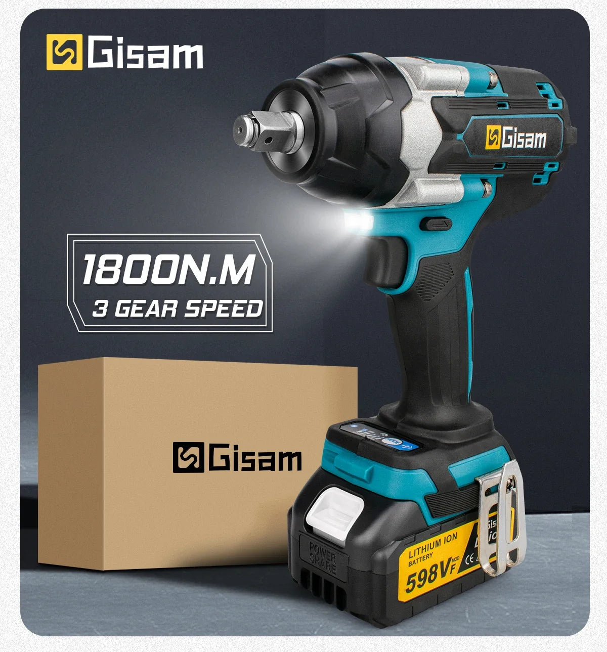 Makita 18V compatible Gisam 1800N.M Torque Brushless Electric Impact Wrench 1/2 inch Screwdriver Cordless Wrench Power Tool For Makita 18V Battery pin
