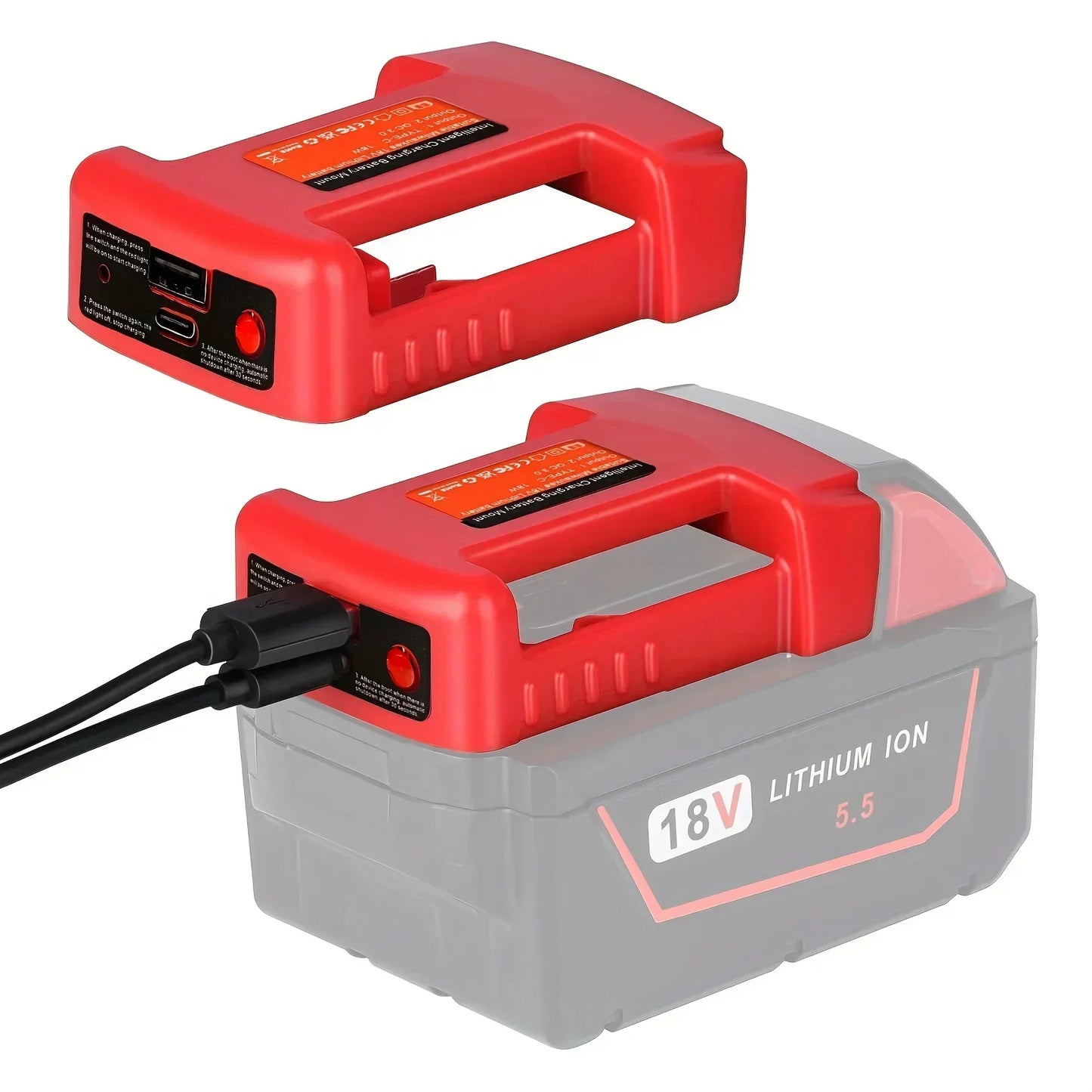 Milwaukee Compatible USB Charger Adapter Compatible For Milwaukee M18 18V Battery, Dual Output Port With USB And Type-C Charging Interface