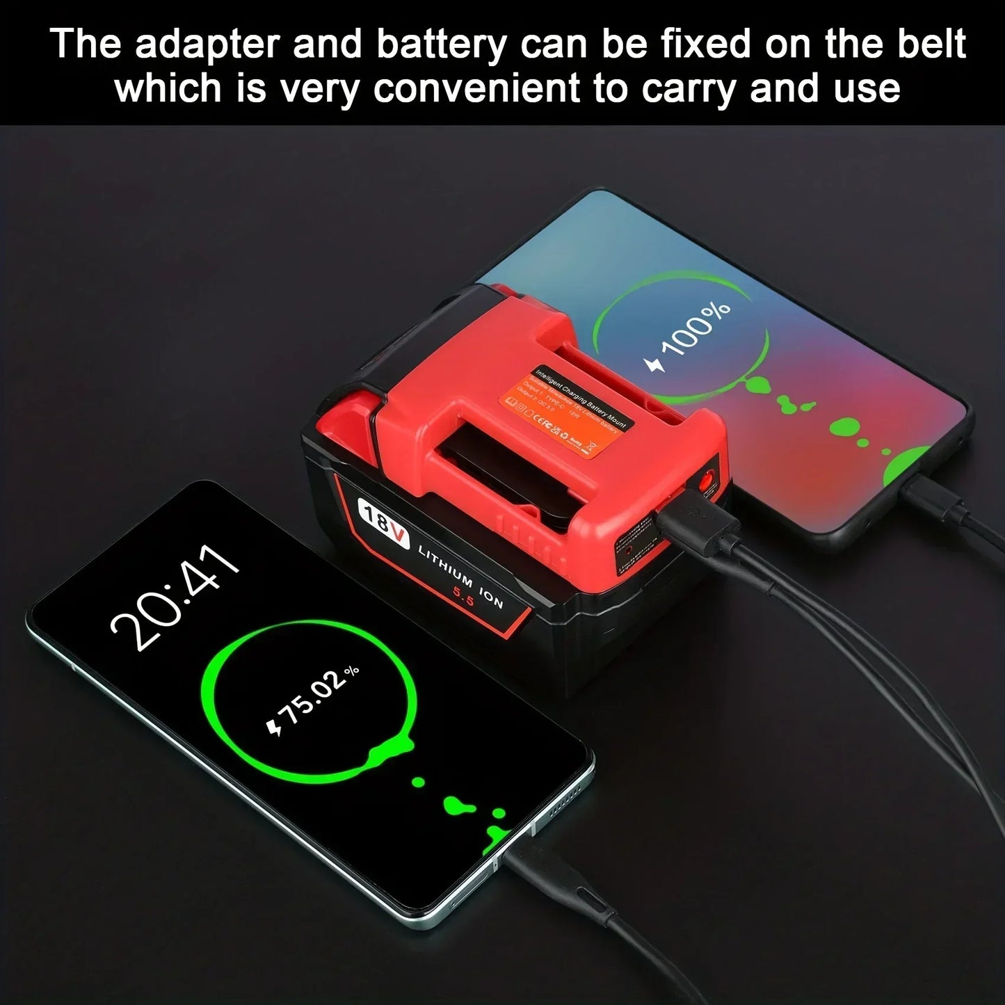 Milwaukee Compatible USB Charger Adapter Compatible For Milwaukee M18 18V Battery, Dual Output Port With USB And Type-C Charging Interface