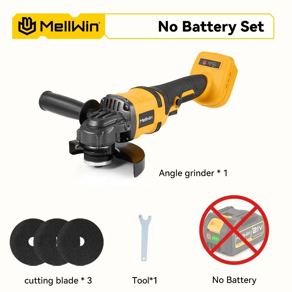Makita Compatible 18V MELLWIN 125MM Brushless Electric Angle Grinder M14 Cordless Metal Wood Grinding Polishing Cutting Tool For Makita 18VBattery Pin