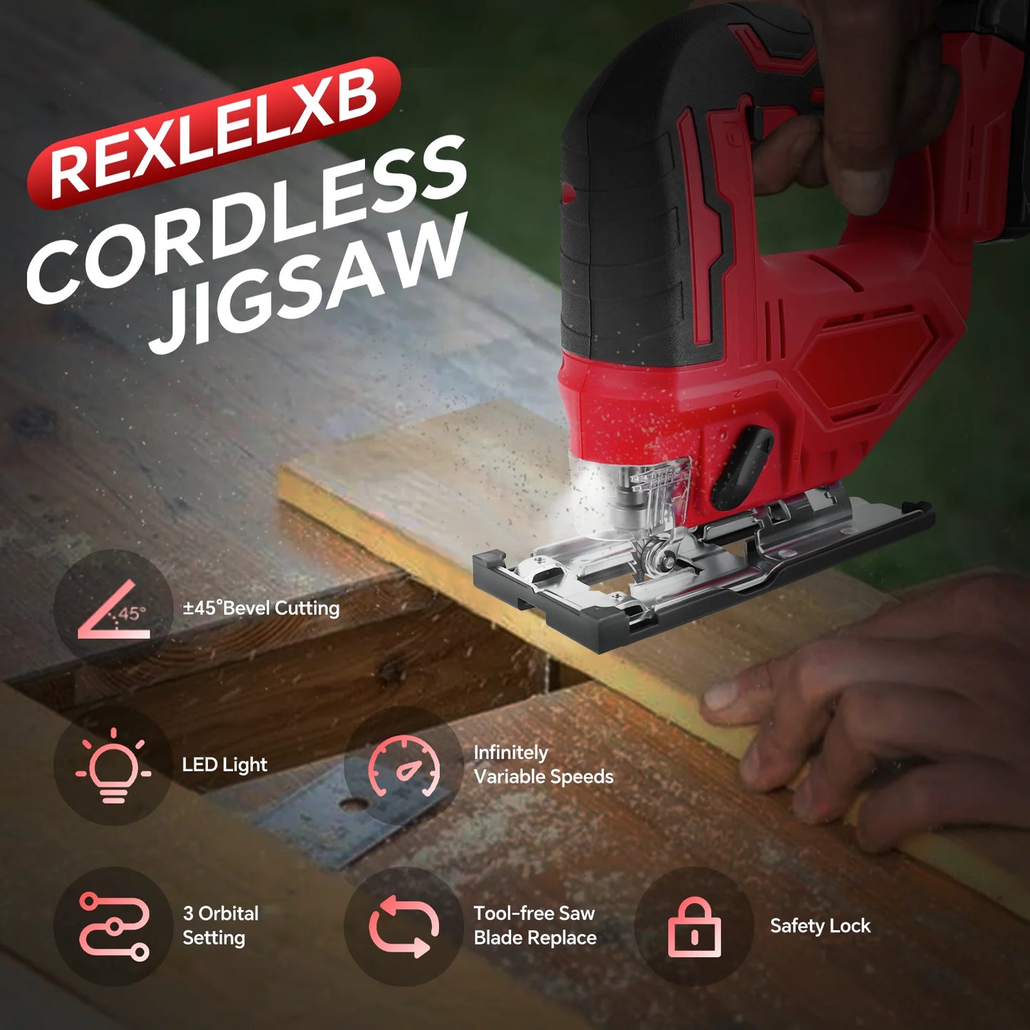 Milwaukee compatible 18V Jig Saw 0°- 45° Bevel Cuts and 3 speed Settings with LED Work Light