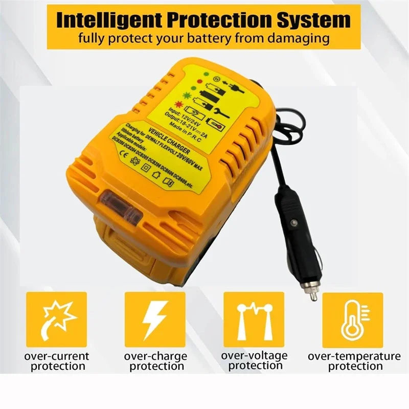 Dewalt compatible JV Cigarette Lighter 12V Plug Mini Charger For Dewalt 18V 20V Lithium Battery Portable Vehicle Charger for DCB200 DCB203 DCB205