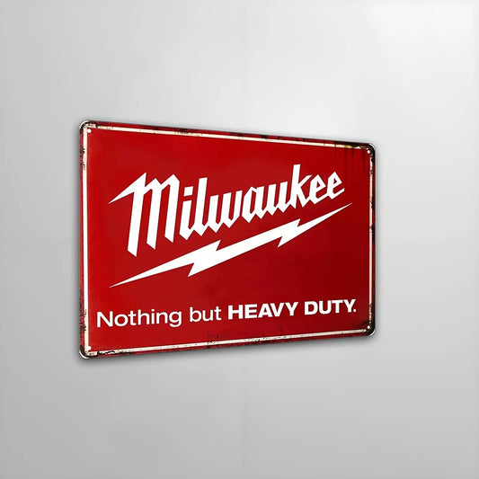 Milwaukee Vintage Heavy Duty Metal Sign - Rustic Red Tin Wall Decor, , Art Deco Style Iron Plaque for Home, Garage, or for Man Cave, Wall-