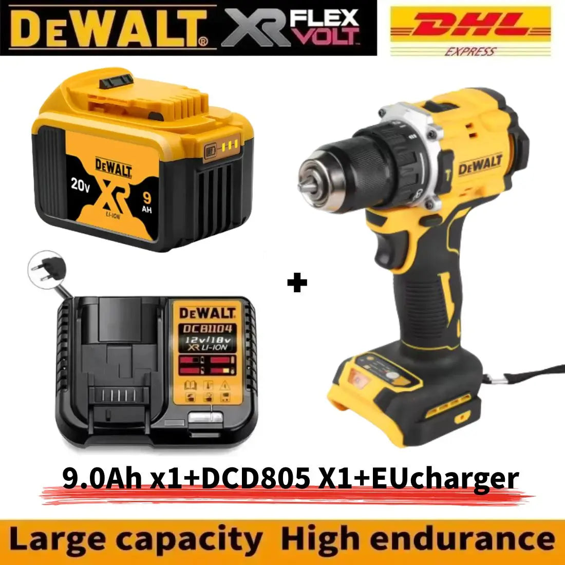 DEWALT Drill and Battery Combo 18V 20V Max Lithium Battery 20V Rechargeable Brushless Compact Electric Screwdriver Hand Drill Impact Drill DCD805