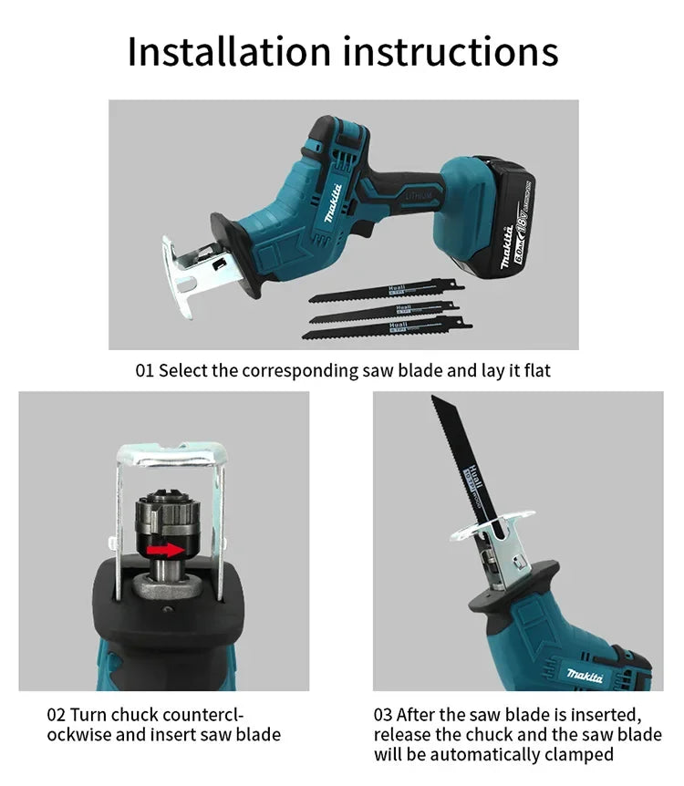 Makita-18V, ML-505 Brushless Cordless Reciprocating Saw, Portable Electric Chain Saw for Wood, Metal Pipe Cutting, Power Tool,