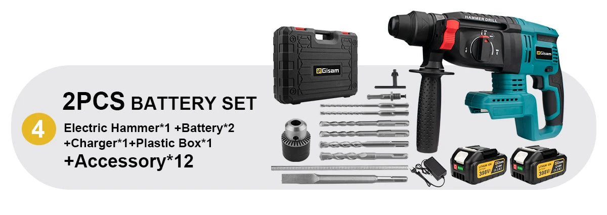 Makita 18V compatible Gisam 26mm Brushless Electric Hammer Drill Multifunctional Rotary Hammer Cordless Impact Hammer Power Tools For Makita 18V Battery Pin