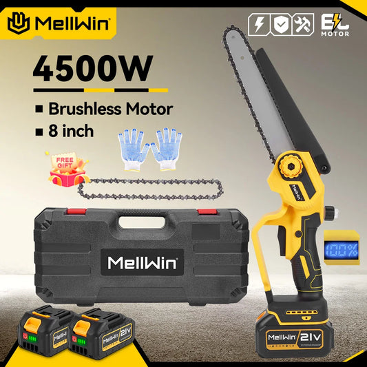 Makita Compatible 18V MELLWIN 4500W 8 inch Brushless Electric Pruning Saw Cordless Rechargeable Woodworking Saw Power Tool For Makita 18V Battery Pin