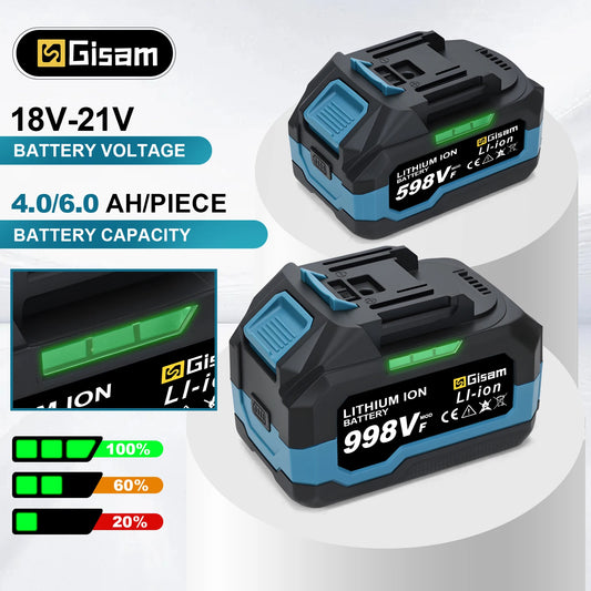 Makita Compatible 18V Gisam Rechargeable Battery 4.0AH 6.0AH Power Tool Lithium battery Led indicator batteries Pack For Makita 18v Battery Pins