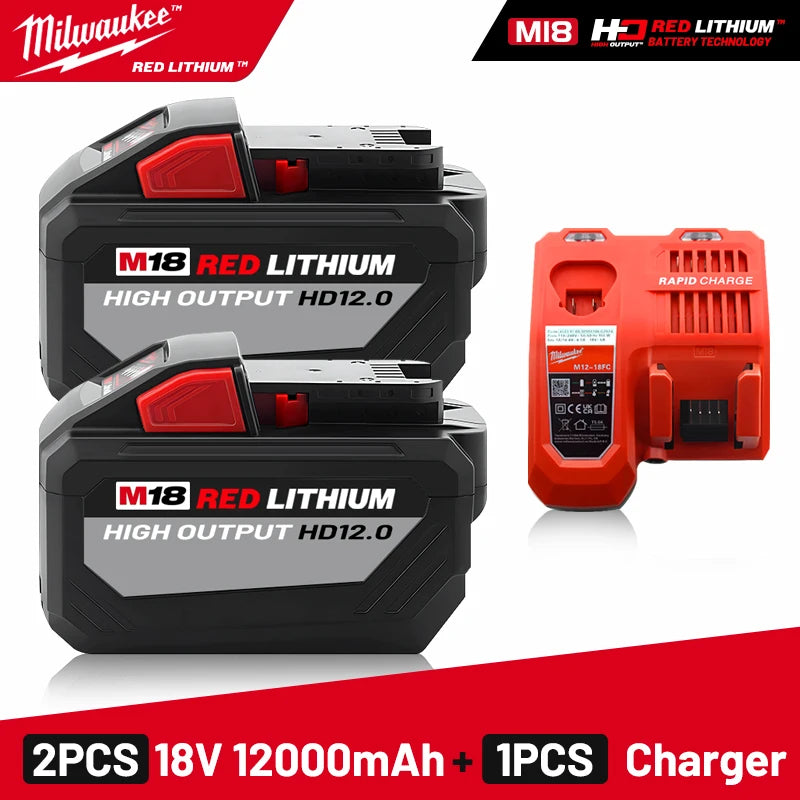 Milwaukee Original M18 12.0Ah 18V M18HB12 XC HD lithium battery- 1pk, 2pk and 3pk with charger options