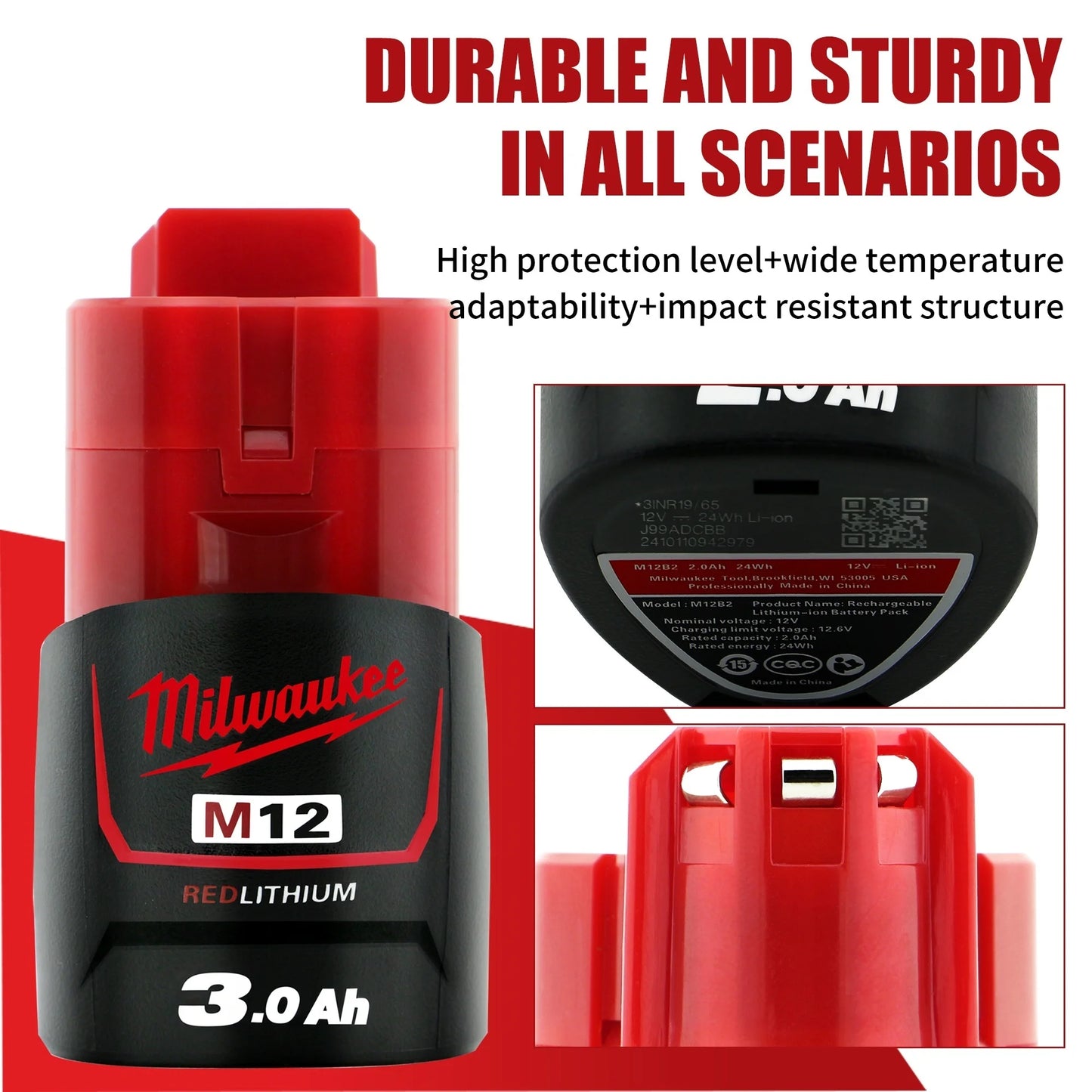 Milwaukee Original m12 battery 12V 3AH - 1Pk, 2Pk, 3Pk, 4Pk and charger options