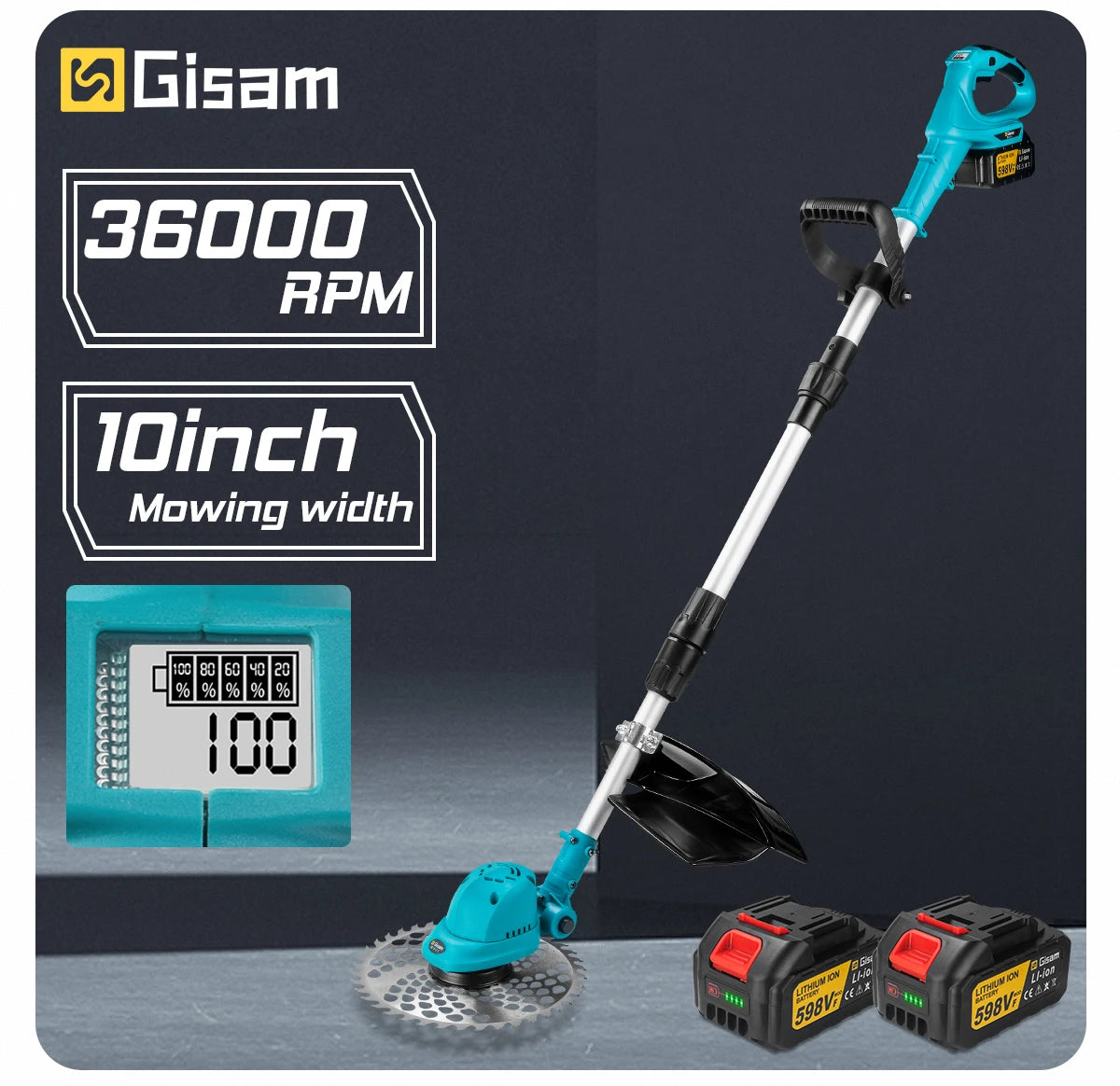 Makita Compatible 18V Gisam 10Inch Brushless Electric Lawn Mower 36000RPM Grass Trimmer Length Adjustable Garden Power Tool For Makita 18V Battery Pin