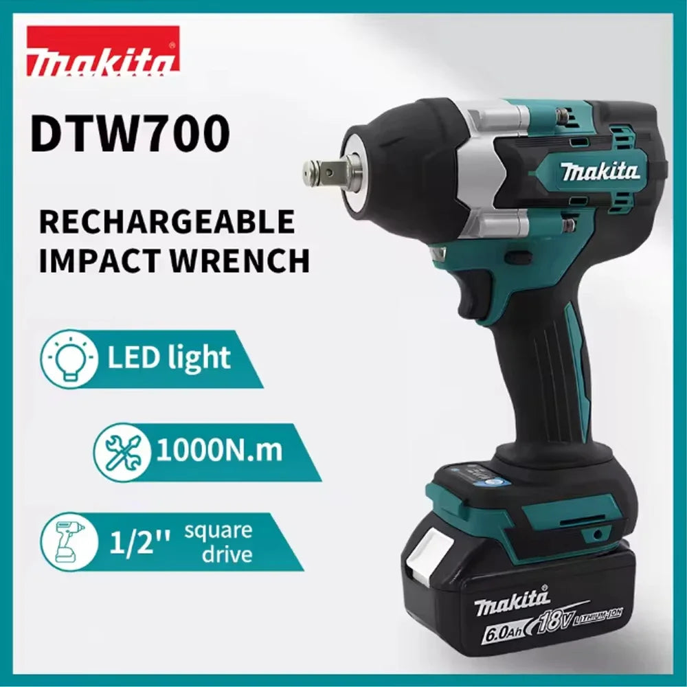 Makita Electric Wrench DTW700 Brushless Multi functional Rechargeable 18V Lithium Battery Auto Repair High Torque Impact Wrench