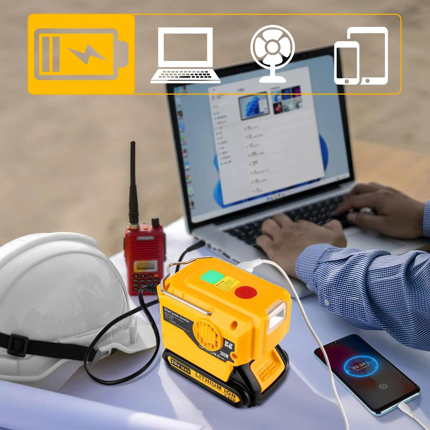 DeWalt Compatible 18V 20V Max JV 350W Output Portable Inverter for Dewalt 20V Max Battery Power Supply Source to AC 120V/220-230V Converter for Camping Emergency