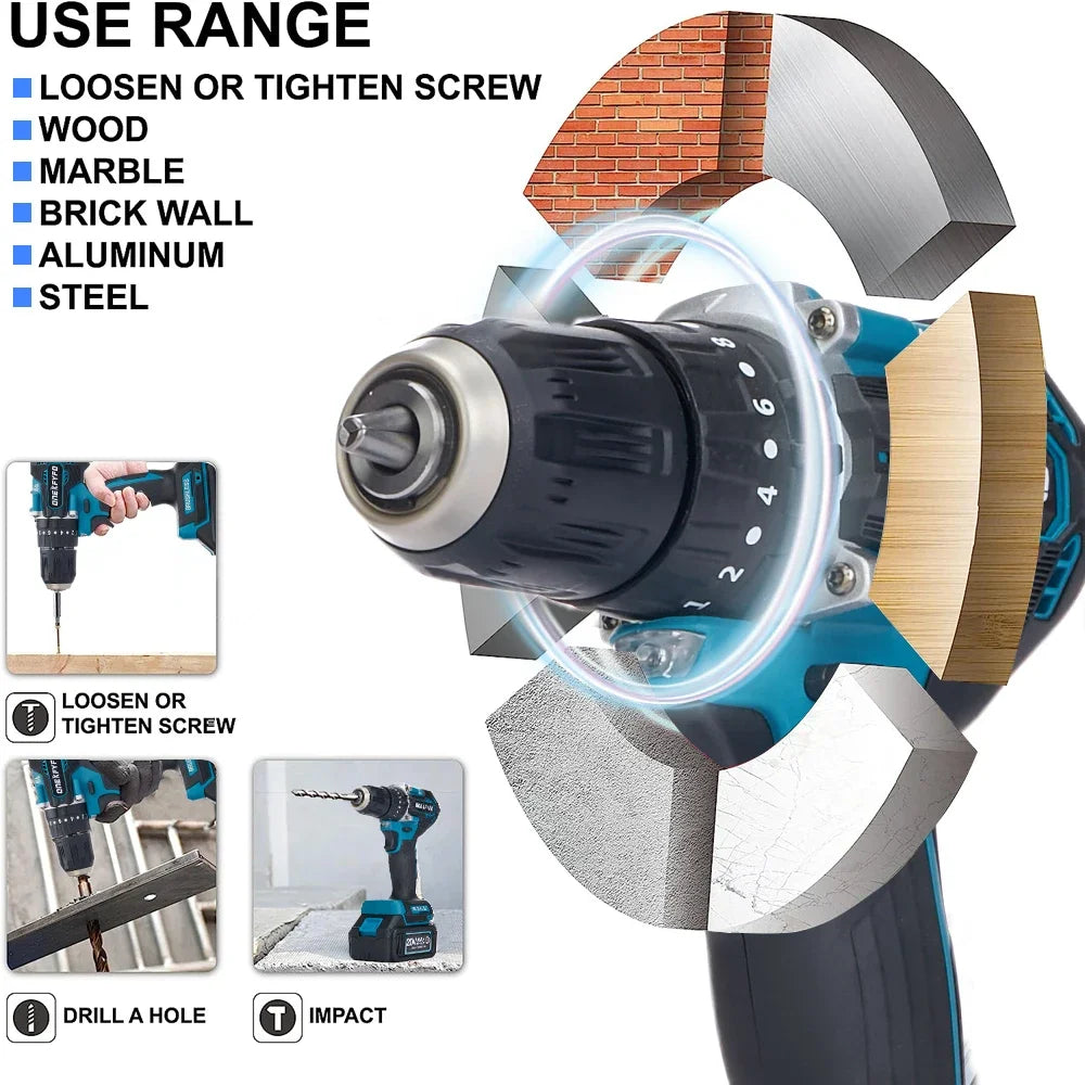Makita Compatible 4 Pc Tool Sets Brushless Cordless Angle Grinder +Electric Hammer Drill +Jigsaw + 172 Electric Drill for Makita 18V Battery