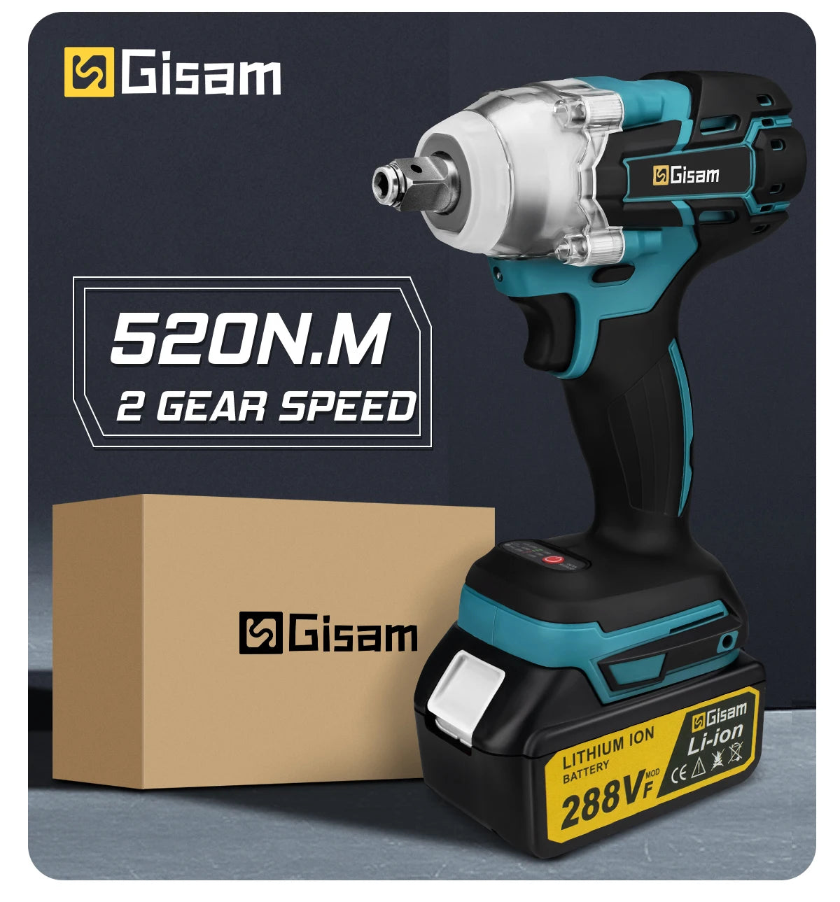 Makita 18V compatible Gisam 520N.M Brushless Electric Impact Wrench Cordless Electric Wrench 1/2inch for Makita 18V Battery Pin Screwdriver Power Tool