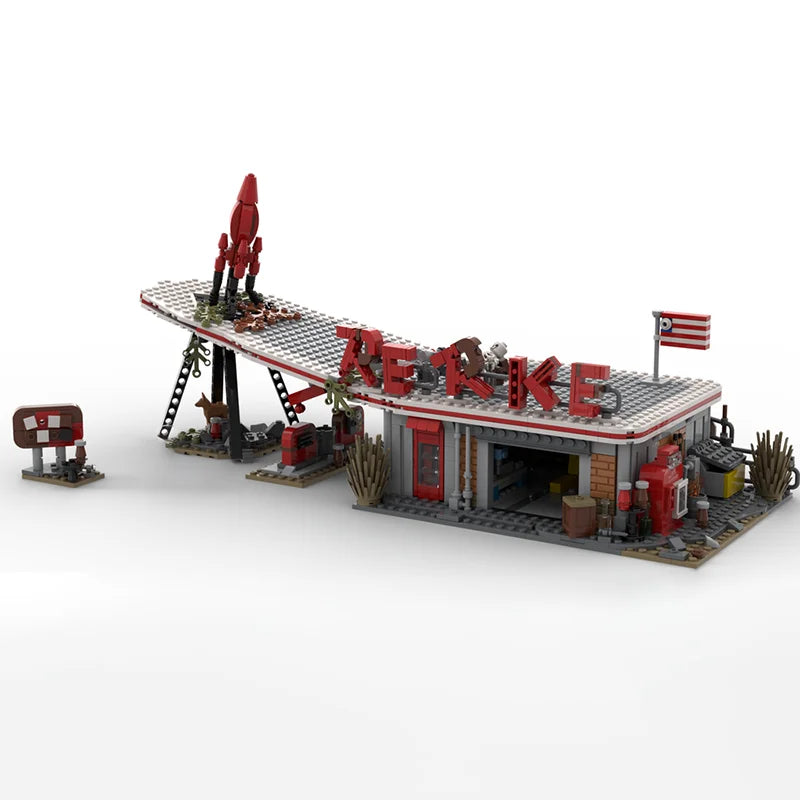 Fallout JV 1285PCS Hot game Movie Falloed MOC Red Rocket Truck Stop based model DIY creative ideas Child Toy Assembly Puzzle Birthday Gift