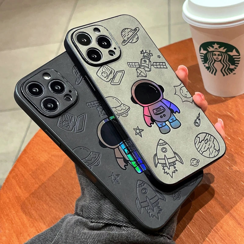 iPhone Luxury Cortex Astronaut Phone Case For iPhone 15 14 13 12 11 Pro Max 7 8 Plus X Xs XR Max Laser Bumper Cases Back Cover Cases