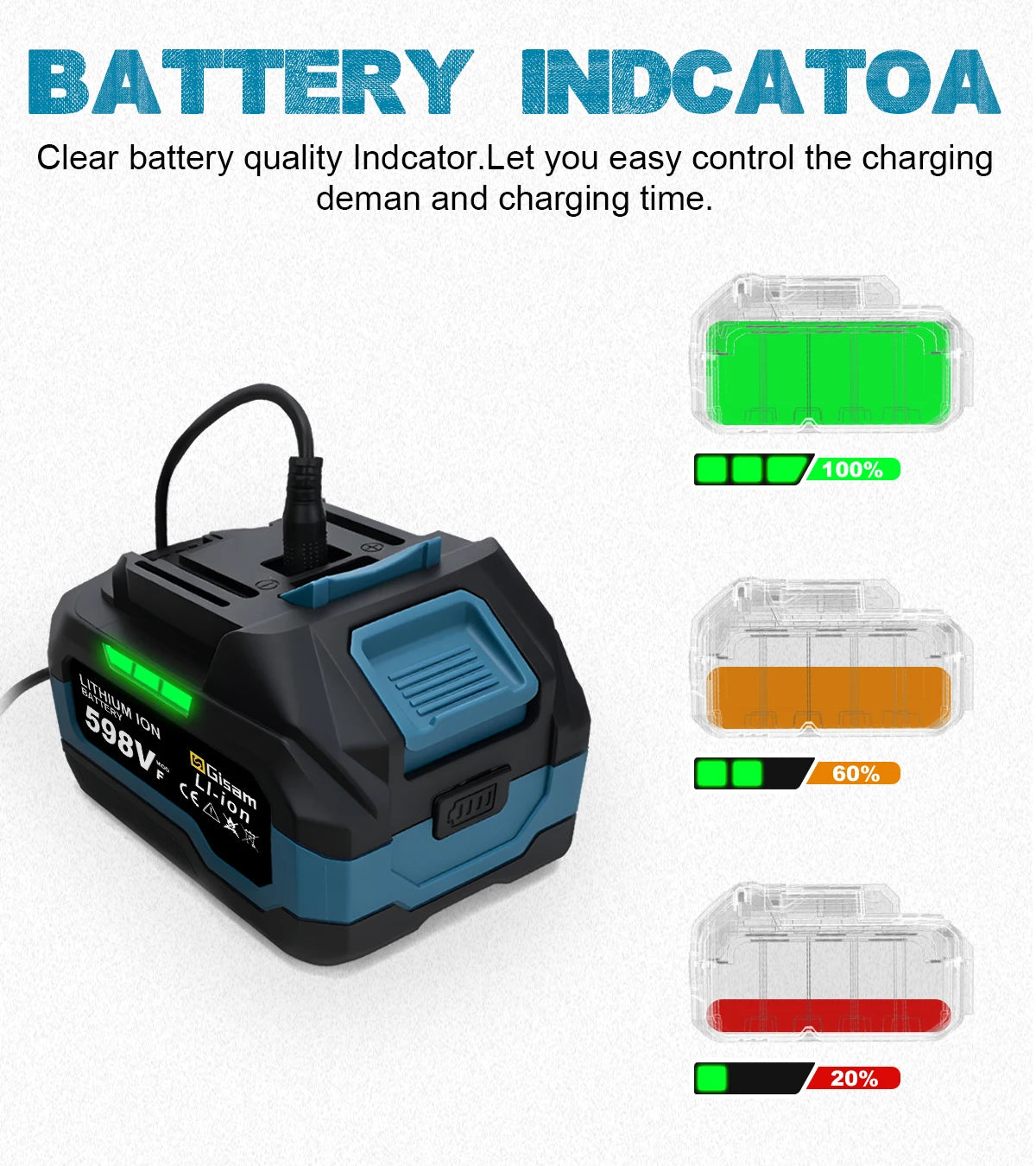 Makita Compatible 18V Gisam Rechargeable Battery 4.0AH 6.0AH Power Tool Lithium battery Led indicator batteries Pack For Makita 18v Battery Pins
