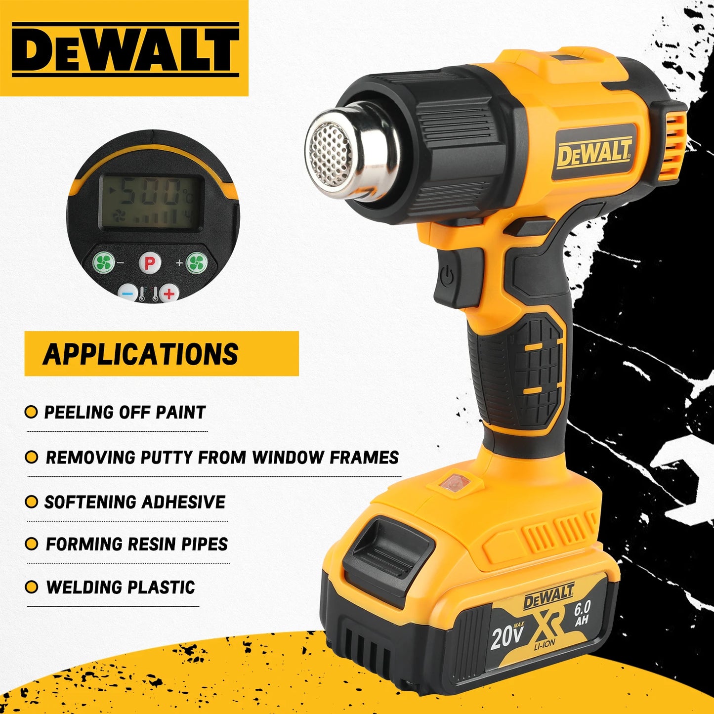 Dewalt 18V 20V MAX DCE530 Cordless Heat Gun with 6.0Ah battery, Charger and 5x attachments