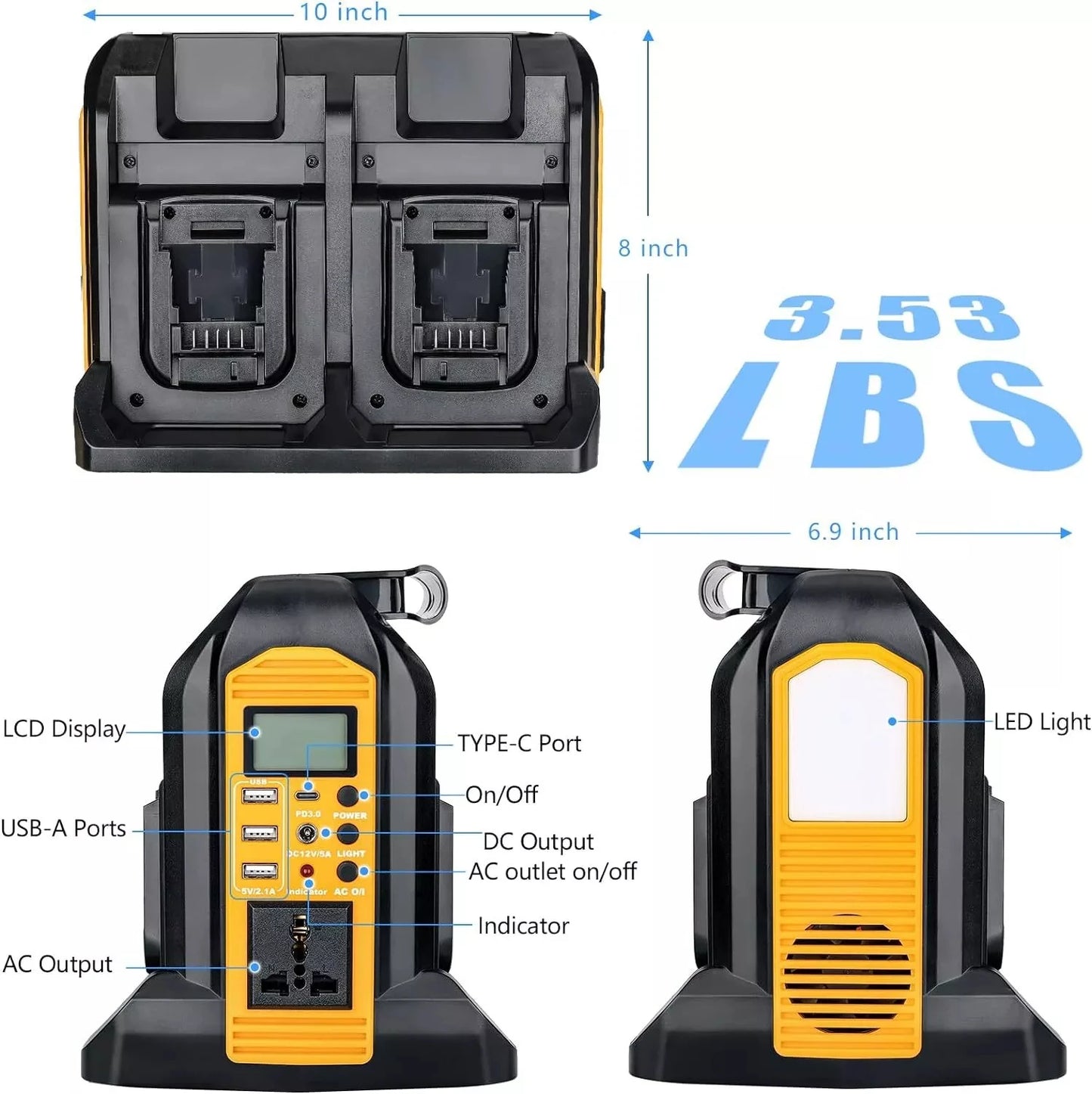 DeWalt Compatible 18V 20V Max JV 350W Output Portable Inverter for Dewalt 20V Max Battery Power Supply Source to AC 120V/220-230V Converter for Camping Emergency