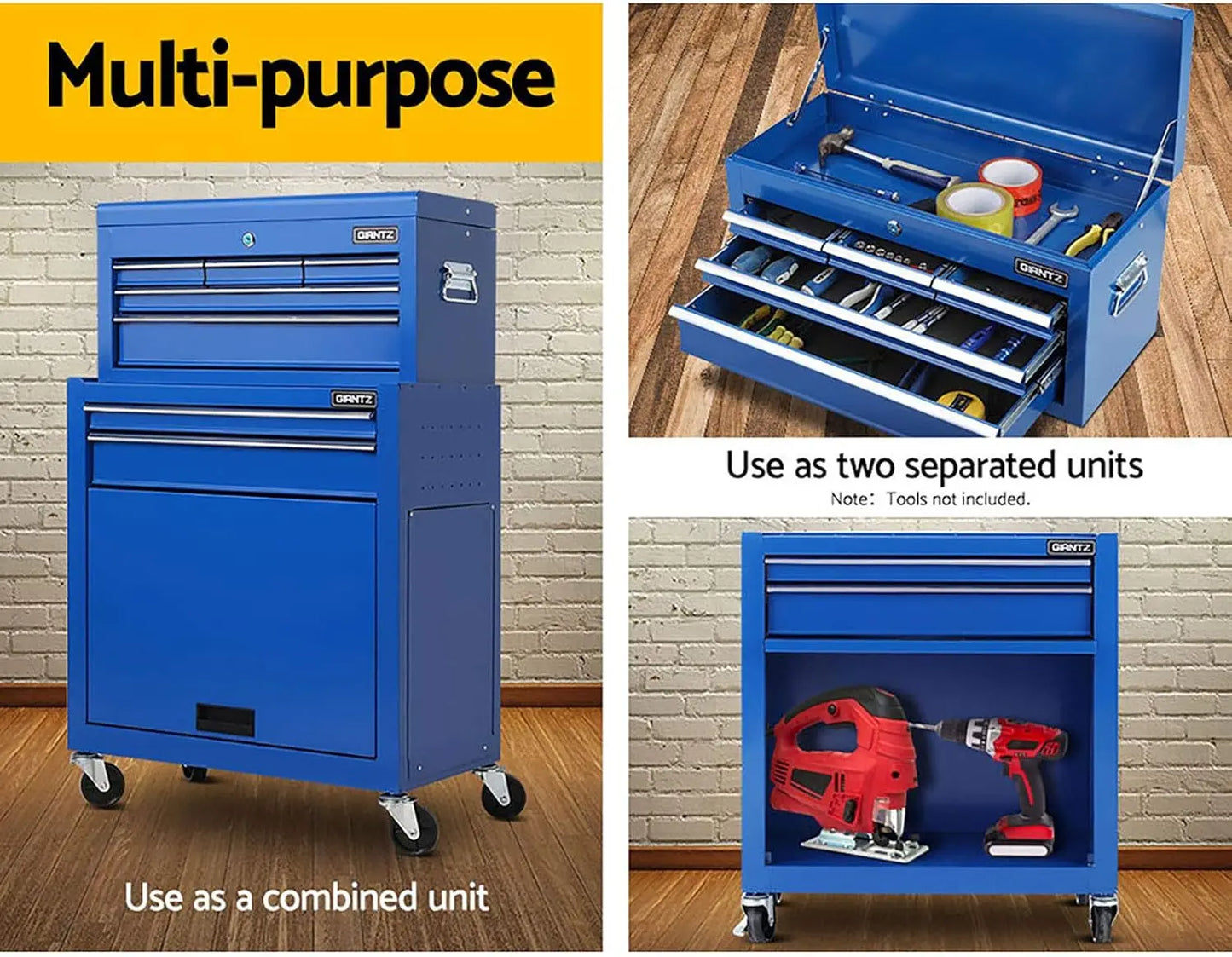 Tool Chest Trolley Drawers Large, Lockable Toolbox Tools Storage Box Cabinet Cart Garage Ute Organiser Boxes, Heavy Duty Multi