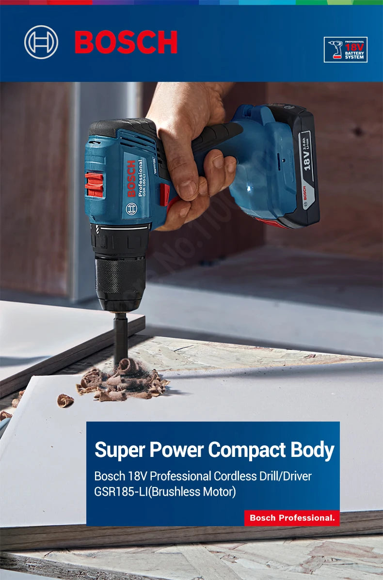 BOSCH GSR 185-LI Cordless Drill Driver Screwdriver For Metal Wood Wall 18V Professional Brushless Motor Power Tool GSR185-LI