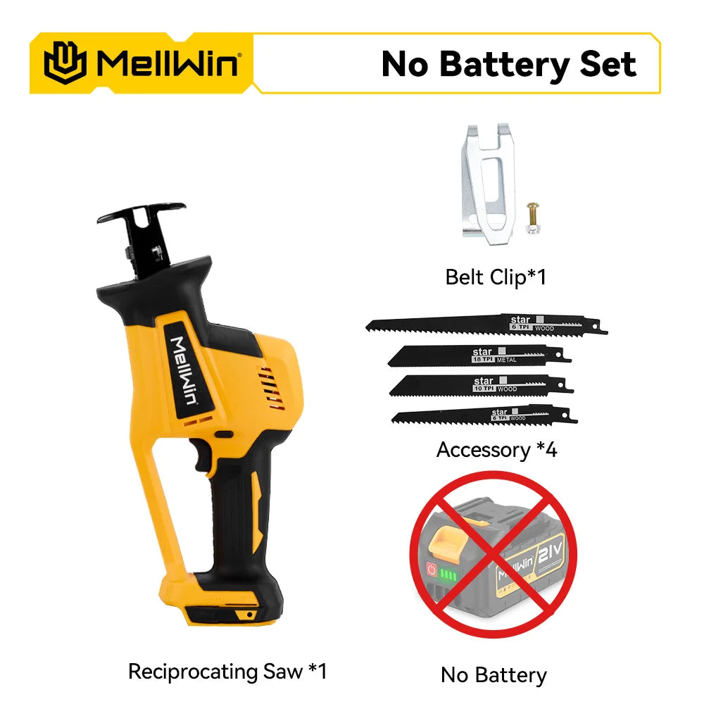 Makita Compatible 18V MELLWIN 3600W Cordless Brushless Electric Reciprocating Saw 12000SPM Wood Metal Pipe Cutting Saw Tool For Makita 18V Battery Pin